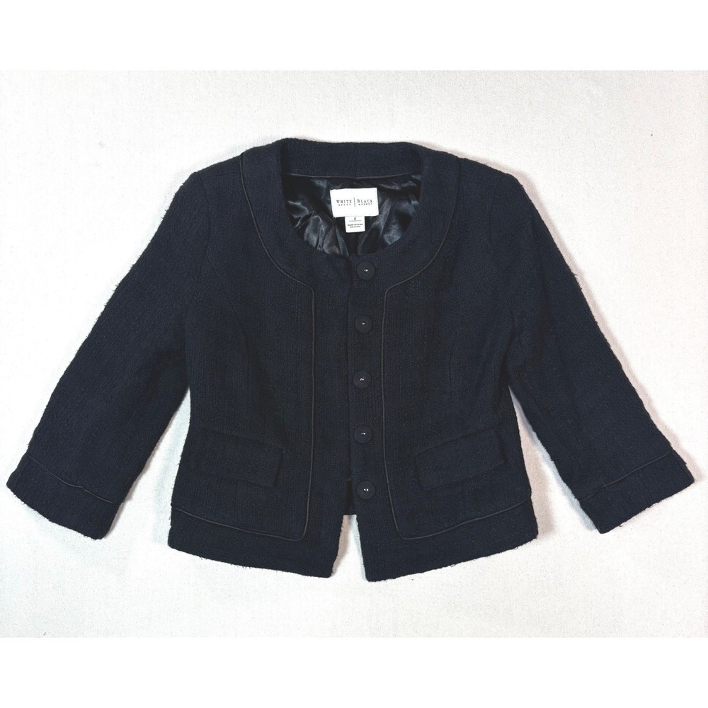 White House Black Market Black Textured Cropped Blazer Jacket 4 3/4 Sleeve 1463